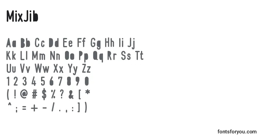 A fonte MixJib – alfabeto, números, caracteres especiais