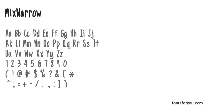 Czcionka MixNarrow – alfabet, cyfry, specjalne znaki