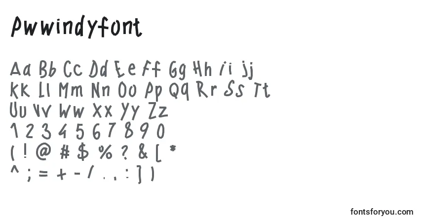 Czcionka Pwwindyfont – alfabet, cyfry, specjalne znaki