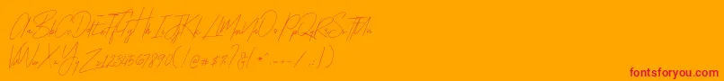 Miyake Regular-Schriftart – Rote Schriften auf orangefarbenem Hintergrund