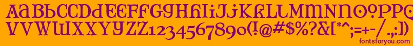 MJTANK  -fontti – violetit fontit oranssilla taustalla