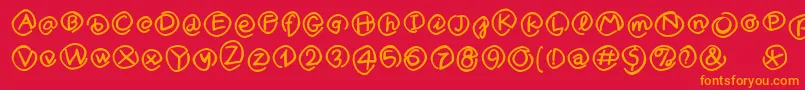 MKlammerAffen-Schriftart – Orangefarbene Schriften auf rotem Hintergrund