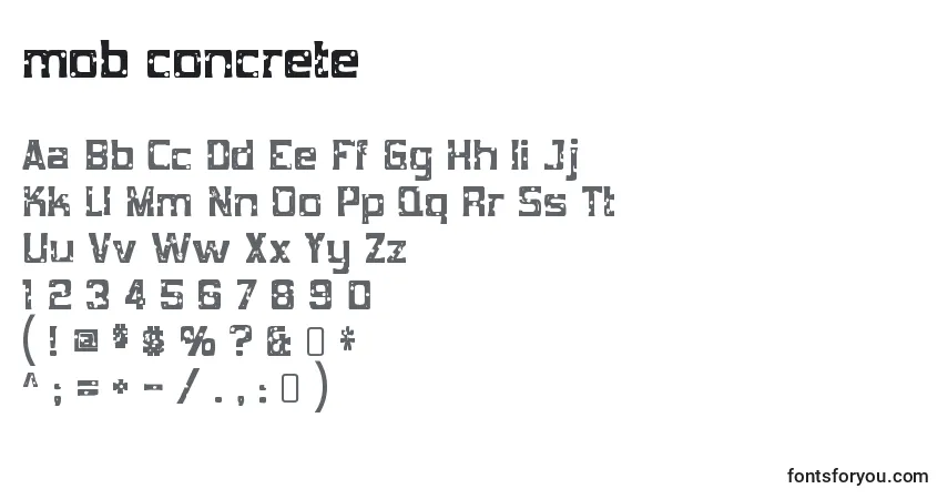 Czcionka Mob concrete – alfabet, cyfry, specjalne znaki