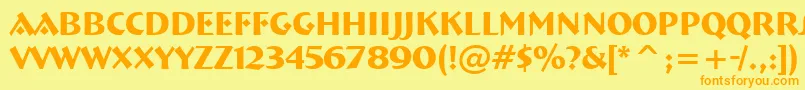 フォントBremenBoldBt – オレンジの文字が黄色の背景にあります。