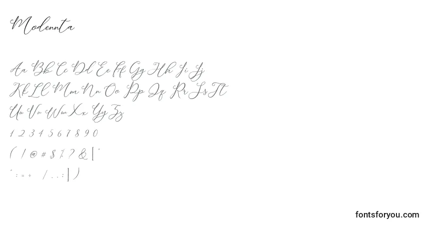 Schriftart Modennta (134587) – Alphabet, Zahlen, spezielle Symbole
