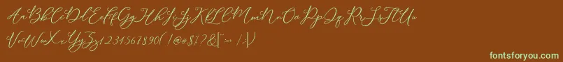 Modenntaフォントについての詳細 フォントModennta – 緑色の文字が茶色の背景にあります。
