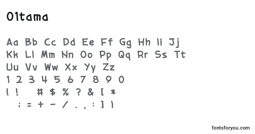 Czcionka 01tama – alfabet, cyfry, specjalne znaki
