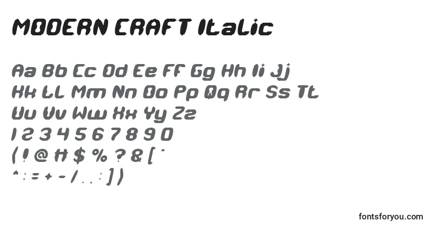 Fuente MODERN CRAFT Italic - alfabeto, números, caracteres especiales