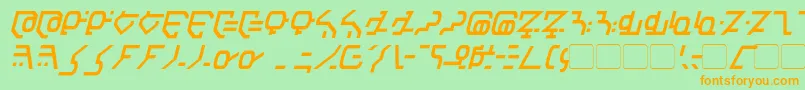 フォントModern Destronic Italic – オレンジの文字が緑の背景にあります。