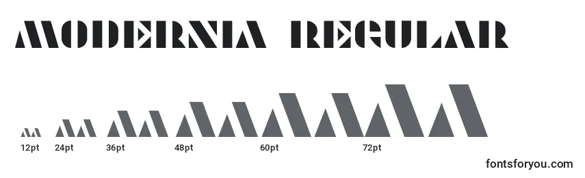 Размеры шрифта Modernia Regular