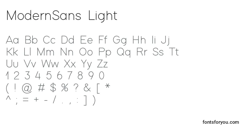 A fonte ModernSans Light – alfabeto, números, caracteres especiais