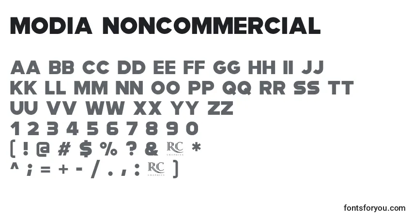 Czcionka Modia NonCommercial – alfabet, cyfry, specjalne znaki