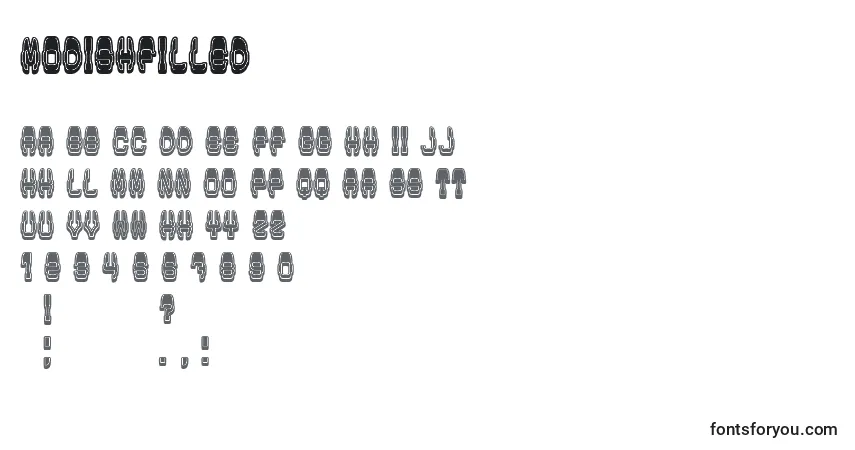 Schriftart ModishFilled – Alphabet, Zahlen, spezielle Symbole
