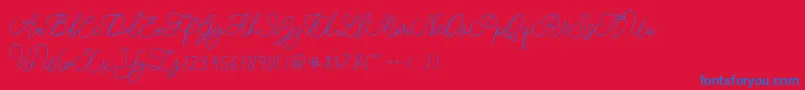 modista script-Schriftart – Blaue Schriften auf rotem Hintergrund