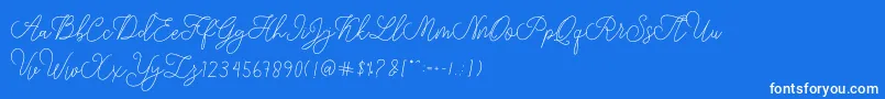 modista script-Schriftart – Weiße Schriften auf blauem Hintergrund