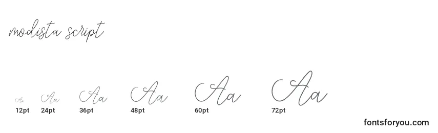 Размеры шрифта Modista script