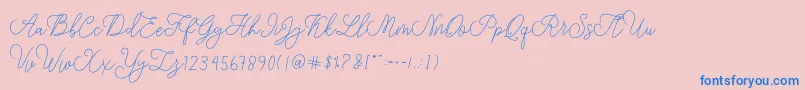 modista script-Schriftart – Blaue Schriften auf rosa Hintergrund