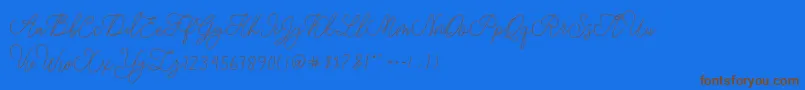 modista script-Schriftart – Braune Schriften auf blauem Hintergrund