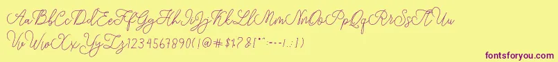 modista script-Schriftart – Violette Schriften auf gelbem Hintergrund