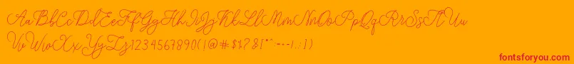 modista script-Schriftart – Rote Schriften auf orangefarbenem Hintergrund