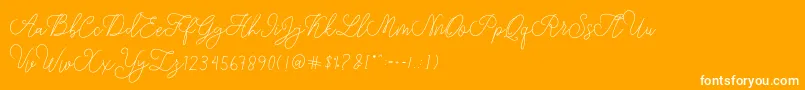 modista script-Schriftart – Weiße Schriften auf orangefarbenem Hintergrund