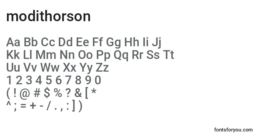 Czcionka Modithorson (134616) – alfabet, cyfry, specjalne znaki