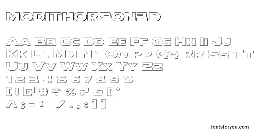 Schriftart Modithorson3d (134617) – Alphabet, Zahlen, spezielle Symbole