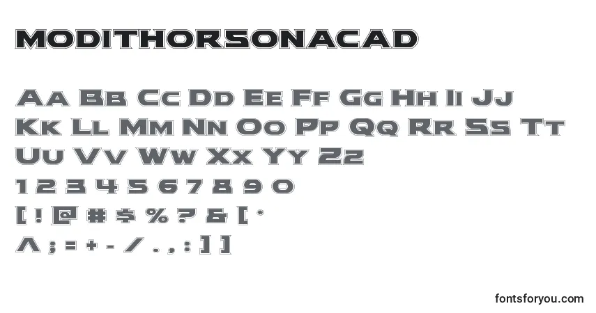 Modithorsonacad (134619)-fontti – aakkoset, numerot, erikoismerkit