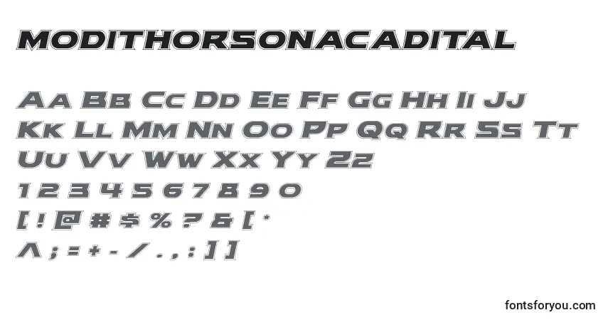 Schriftart Modithorsonacadital (134620) – Alphabet, Zahlen, spezielle Symbole