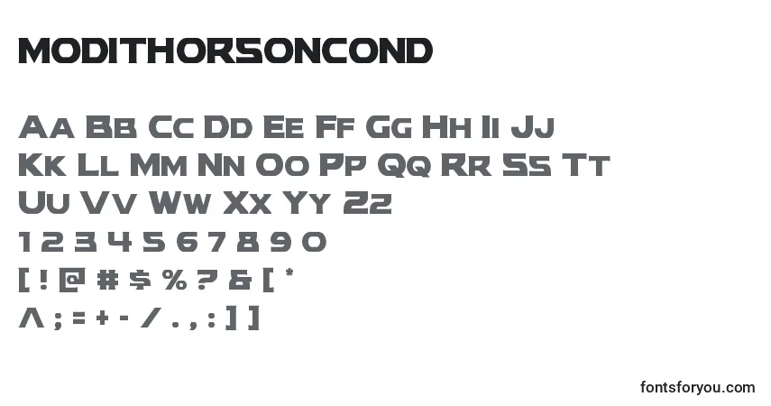 Шрифт Modithorsoncond (134623) – алфавит, цифры, специальные символы