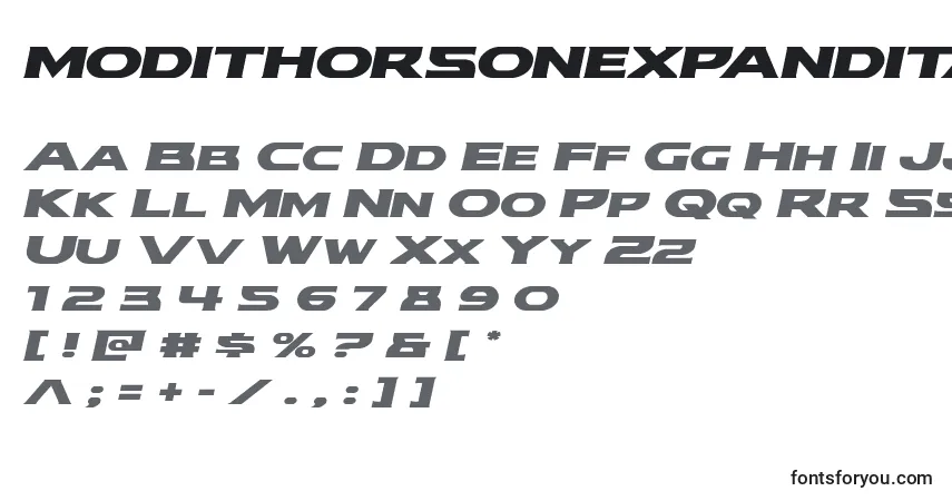 Шрифт Modithorsonexpandital (134626) – алфавит, цифры, специальные символы