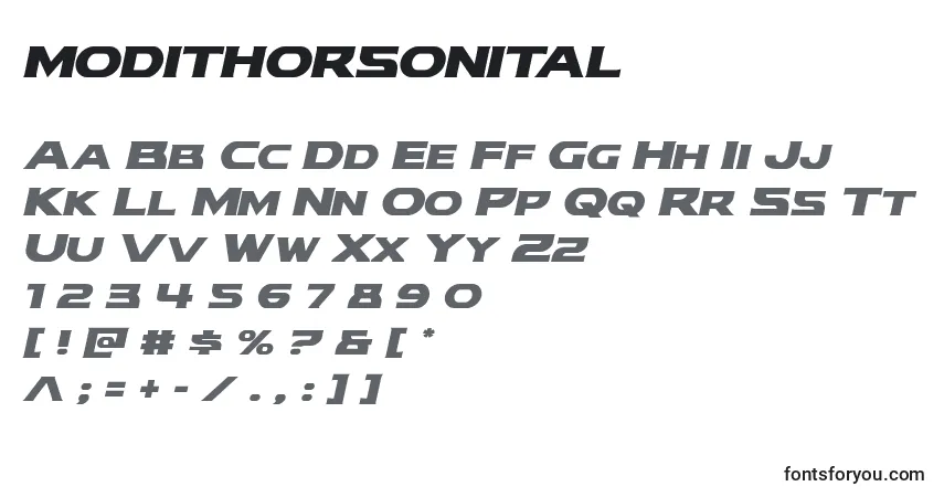 Schriftart Modithorsonital (134629) – Alphabet, Zahlen, spezielle Symbole