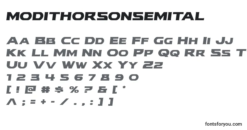 A fonte Modithorsonsemital – alfabeto, números, caracteres especiais