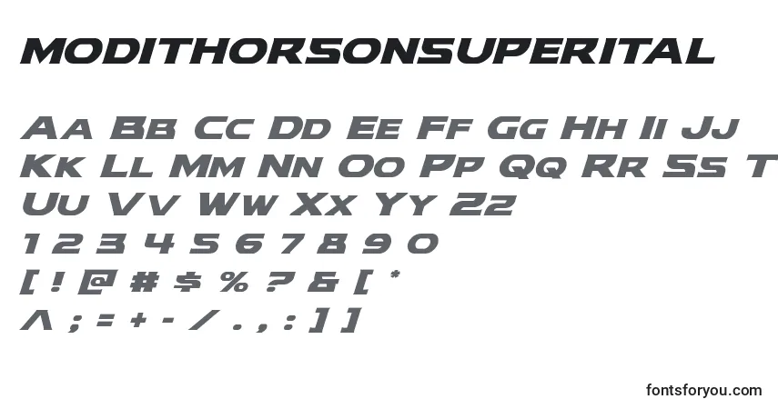 Шрифт Modithorsonsuperital – алфавит, цифры, специальные символы