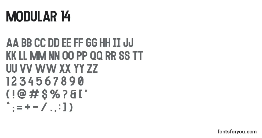 Schriftart MODULAR 14 – Alphabet, Zahlen, spezielle Symbole