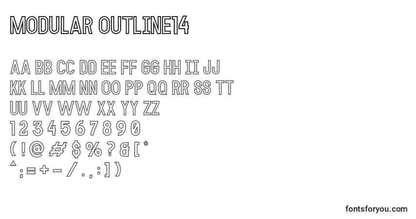 Fuente MODULAR Outline14 - alfabeto, números, caracteres especiales