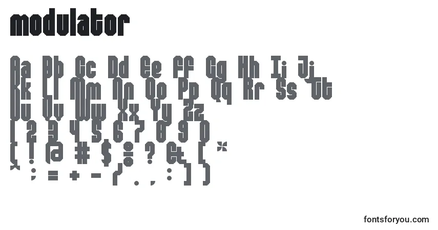 Schriftart Modulator – Alphabet, Zahlen, spezielle Symbole