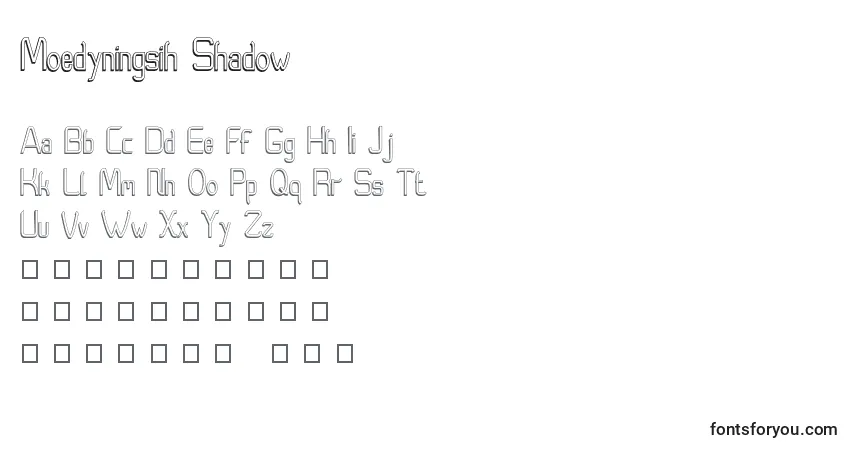 A fonte Moedyningsih Shadow – alfabeto, números, caracteres especiais
