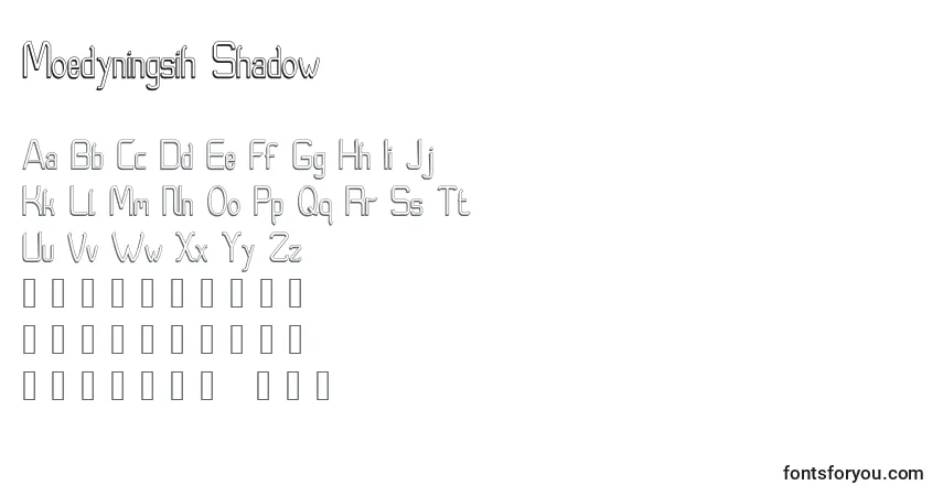 A fonte Moedyningsih Shadow (134641) – alfabeto, números, caracteres especiais