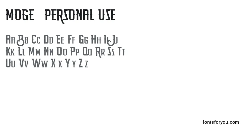 Schriftart MOGE   PERSONAL USE – Alphabet, Zahlen, spezielle Symbole