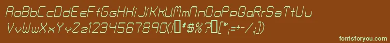 フォントFontmakersChoiceThinitalic – 緑色の文字が茶色の背景にあります。