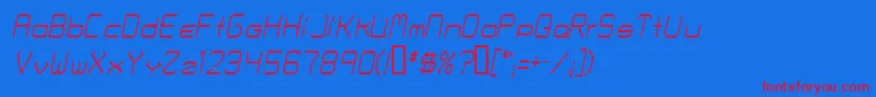 FontmakersChoiceThinitalic-Schriftart – Rote Schriften auf blauem Hintergrund