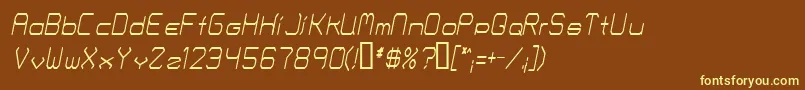 FontmakersChoiceThinitalic-Schriftart – Gelbe Schriften auf braunem Hintergrund