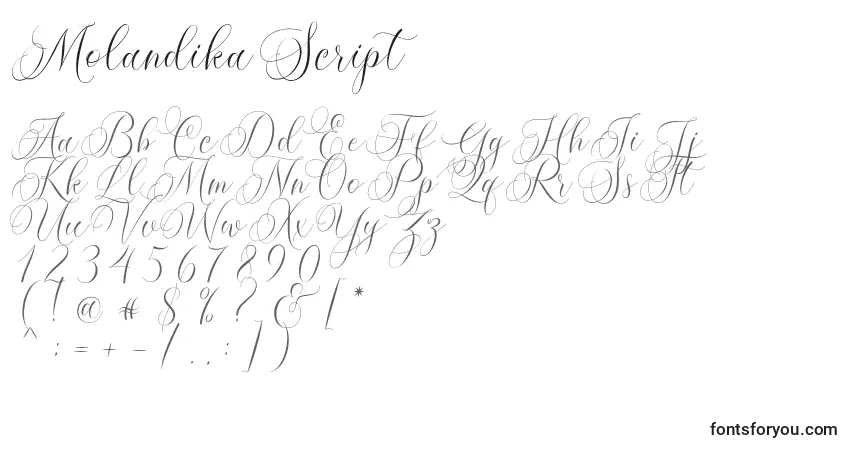 A fonte Molandika Script – alfabeto, números, caracteres especiais