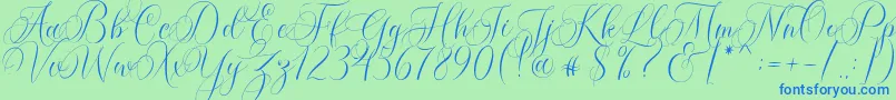 Molandika Script-Schriftart – Blaue Schriften auf grünem Hintergrund