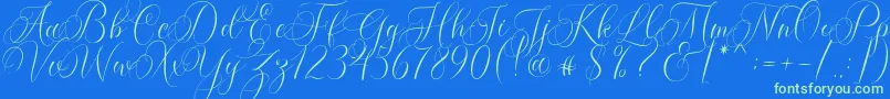 Molandika Script-Schriftart – Grüne Schriften auf blauem Hintergrund