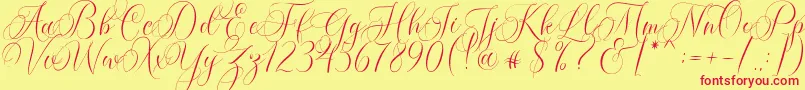 Molandika Script-Schriftart – Rote Schriften auf gelbem Hintergrund