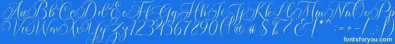 Fonte Molandika Script – fontes amarelas em um fundo azul