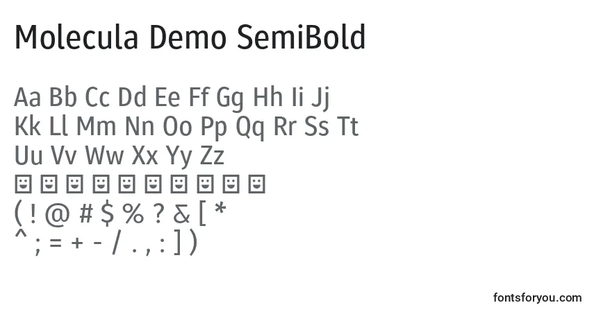 Molecula Demo SemiBold-fontti – aakkoset, numerot, erikoismerkit