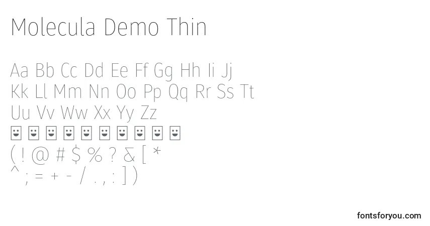 Molecula Demo Thin-fontti – aakkoset, numerot, erikoismerkit